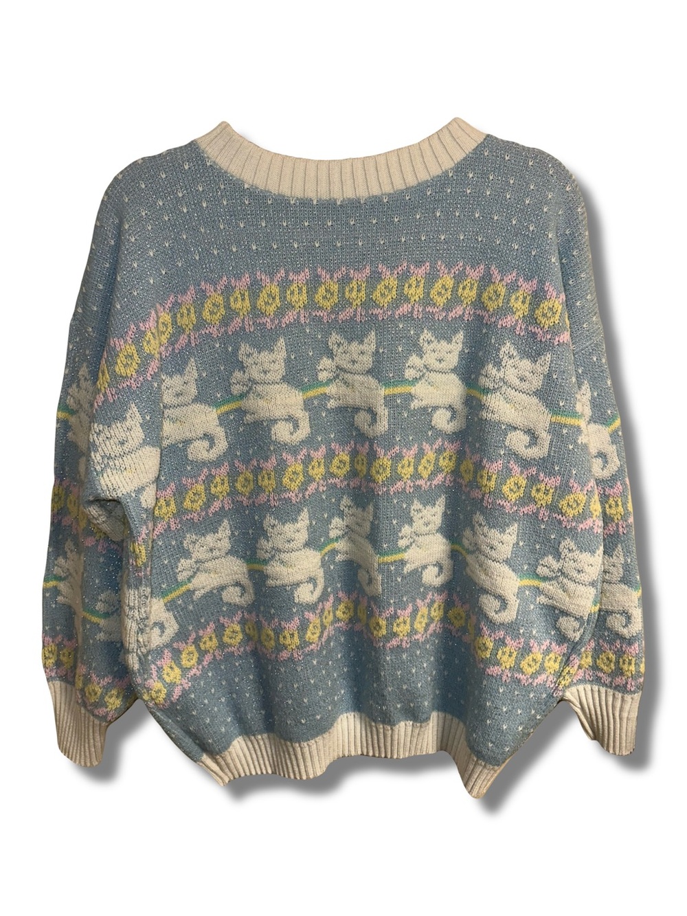 Vtg Arielle Sparkly Pastel Cat Sweater